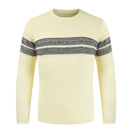 

Cotton Crew Neck Jacquard Long Sleeve Sweater, Apricot, Sweater