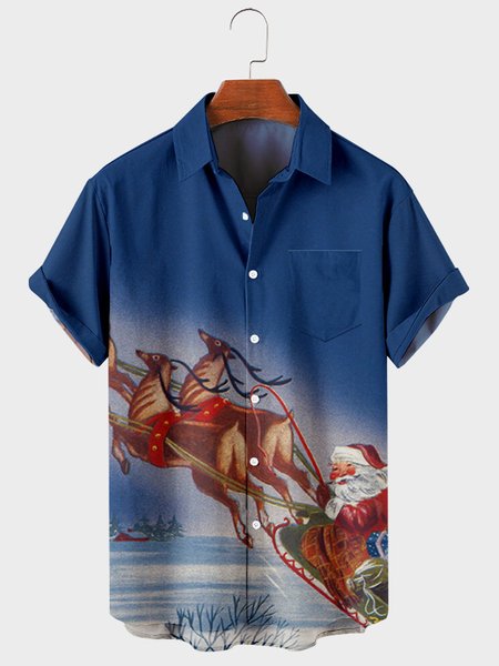 

Short Sleeve Shirt Collar Shirts & Tops, Blue, Men's Floral shirt
