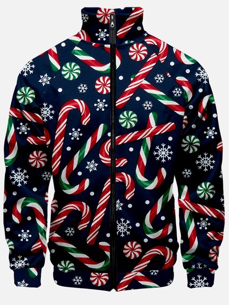 

Casual Christmas Full-zip Long Sleeve Jackets, Blue, Jacket
