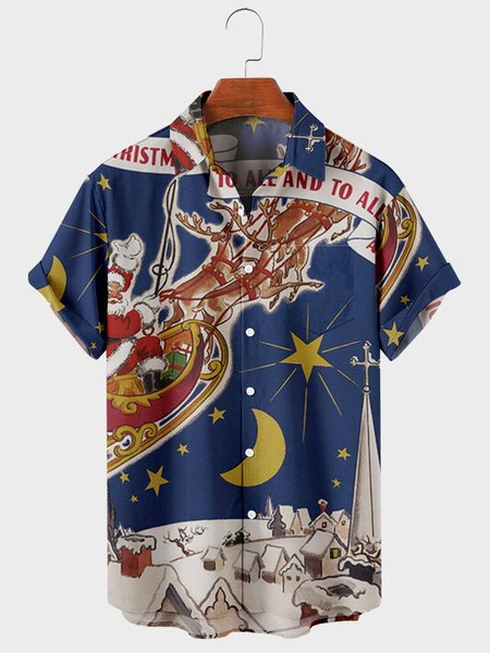 

Shirt Collar Short Sleeve Shirts & Tops, Blue, Men's Floral shirt