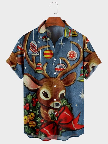 

Short Sleeve Vintage Shirts, Blue, Men's Floral shirt