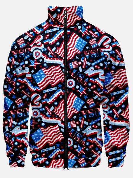 

Casual Stand Collar America Flag Jackets, Black, Jackets & Coats