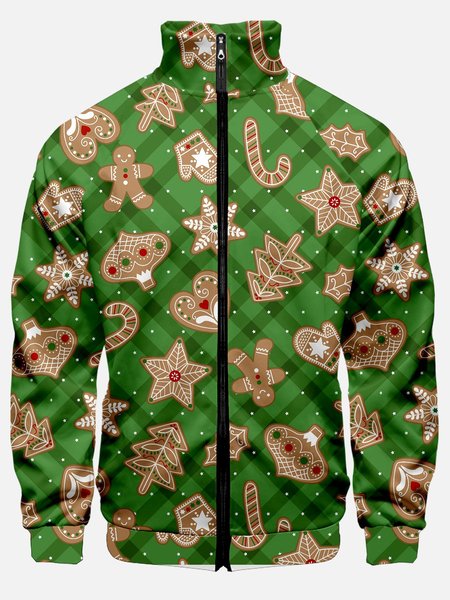 

Long Sleeve Stand Collar Gingerbread Man Jackets, Green, Jackets & Coats