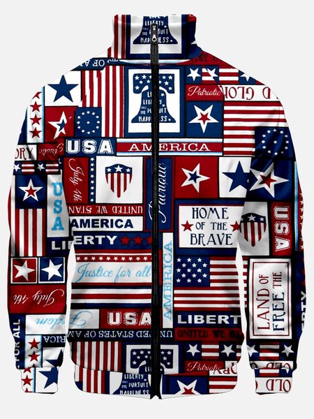 

Vacation America Flag Stand Collar Jackets, Multicolor, Jackets & Coats