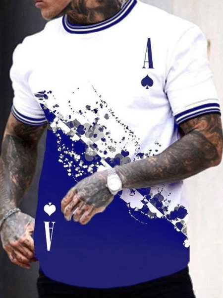 

Playing Cards Graphic Short Sleeve Casual Tee, Blue, T-shirt