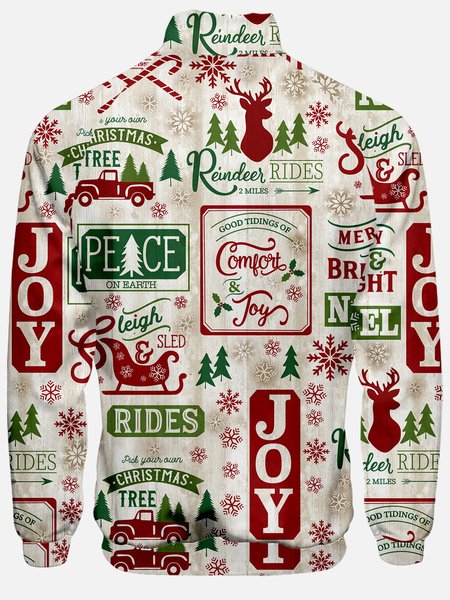 

Christmas Stand Collar Long Sleeve Full-zip Jackets, White, Jacket