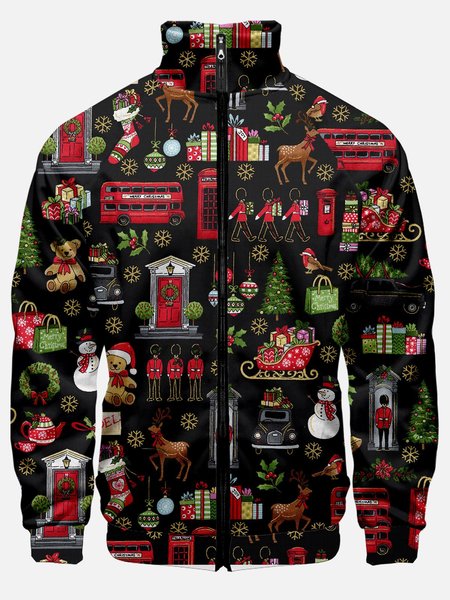 

Stand Collar Christmas Full-zip Jackets, Black, Jackets & Coats