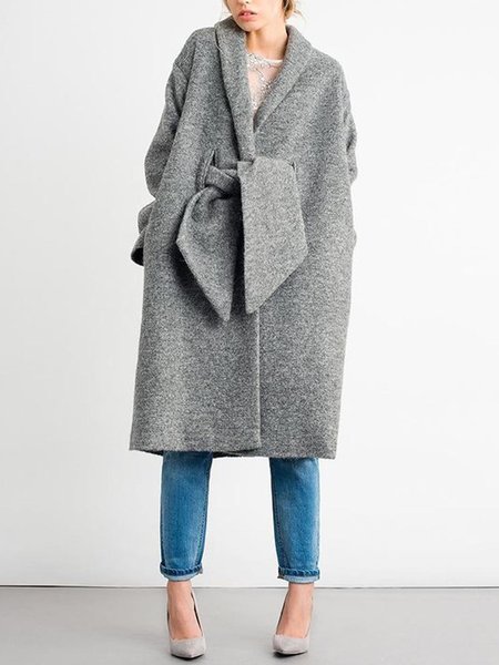 

Elegant Shawl Collar Oversize Plain Outerwear, Gray, Coats