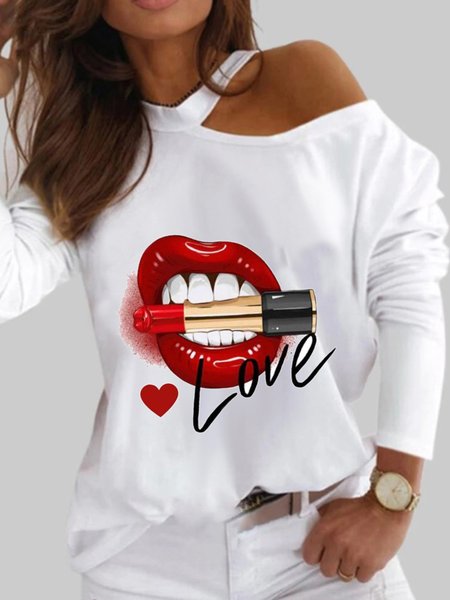 

Casual Long Sleeve Plus Size Printed Tops Sweatshirts, White, Hoodies & Sweatshirts