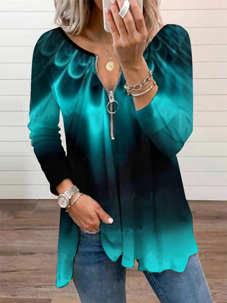 

Long Sleeve Printed V Neck Casual Shirts & Tops, Multicolor, T-Shirts