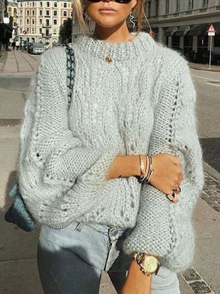 

Long Sleeve Casual Solid Sweater, As picture, Pullovers