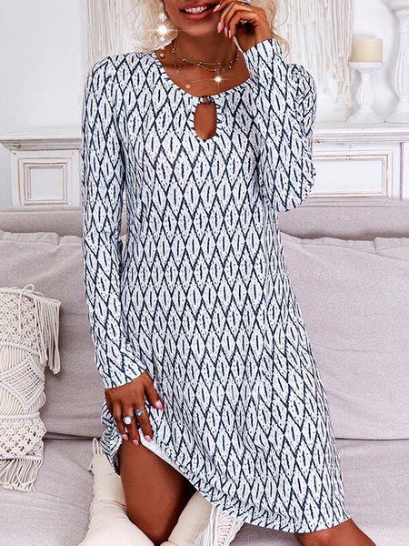 

Geometric Loosen Round Neck Knitting Dress, Blue, Dresses