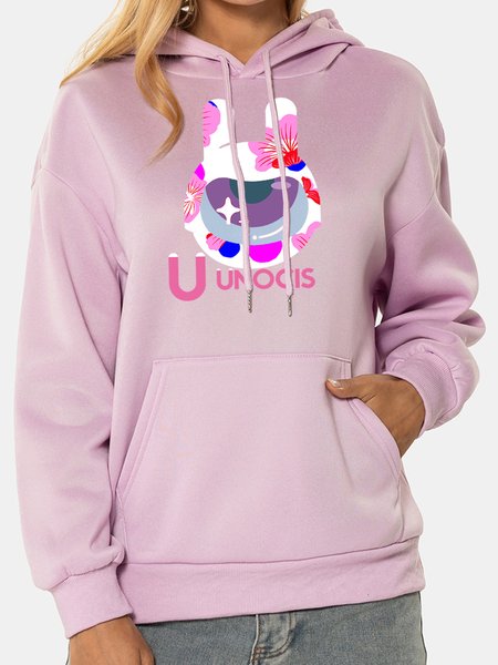 

Unocis Rabbit Printed Long Sleeve Hoodie Sweatshirts, Purple, Hoodies