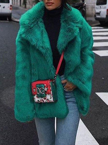 

Long Sleeve Solid Casual Outerwear, Green, Coats