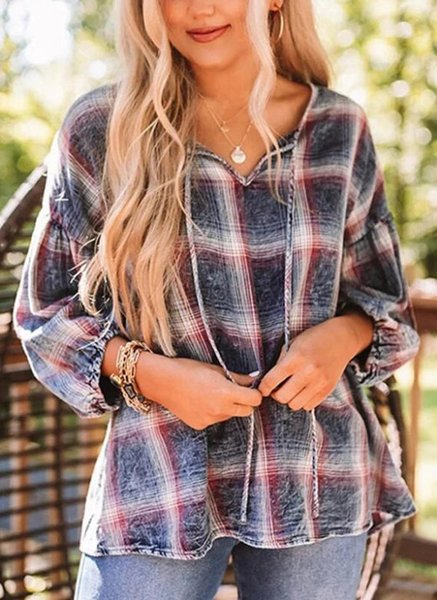

V Neck Cotton Casual Top, Multicolor, Tops