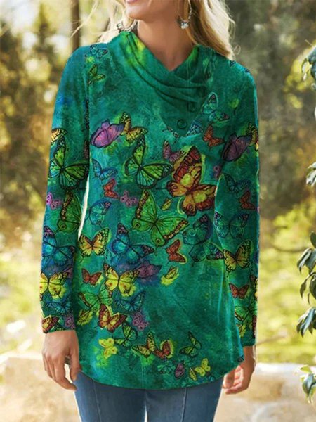 

Casuale Collo ad anello Allentare Farfalla Top, Verde, Blouses & Shirts