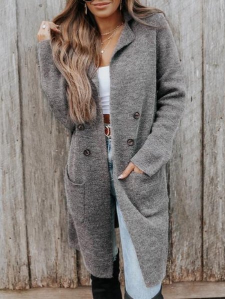 

Md-long Vintage Flat Collar Loosen Long Sleeve Outerwear, Gray, Outerwear