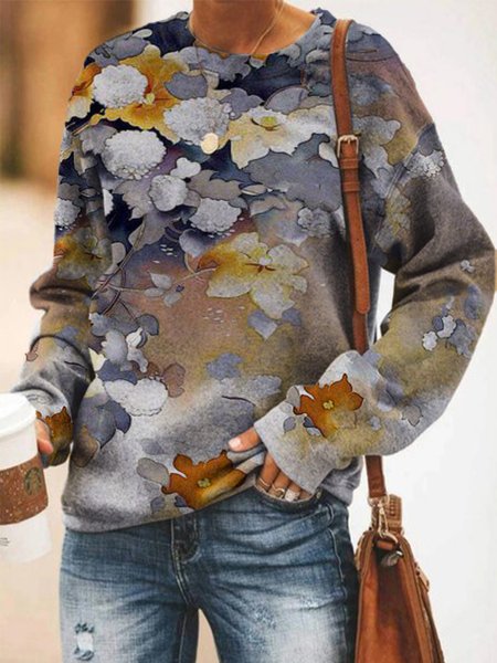 

Casual Long Sleeve Crew Neck Printed Sweatshirt, Multicolor, Hoodies & Sweatshirts