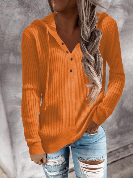 

Casual V Neck Plain Shirts & Tops, Orange, T-Shirts