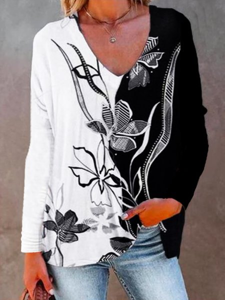 

Regular Fit Floral Casual Shirts & Tops, Black-white, T-Shirts