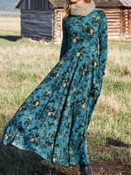 

Floral Loosen Vintage Dresses, Green, Maxi Dresses
