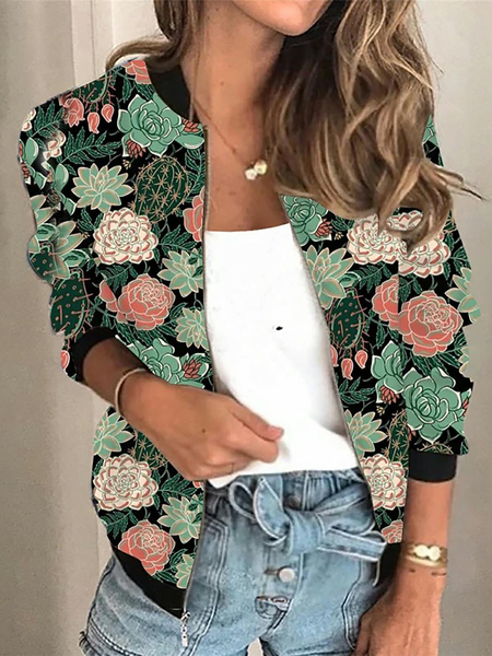 Baseball Sciolto Giacche insieme a Motivo floreale, Verde, Coats & Jackets