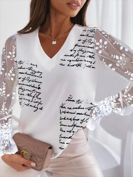 

Casual Letter Shirts & Tops, White, Tops