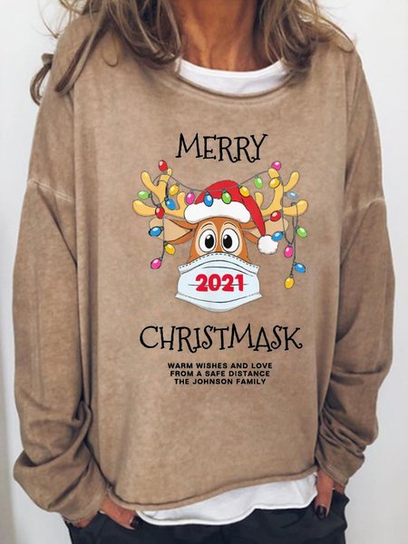 

Funny Merry Quarantine Christmas Greeting Women‘s Loosen Crew Neck Sweatshirt, Light brown, Hoodies&Sweatshirts