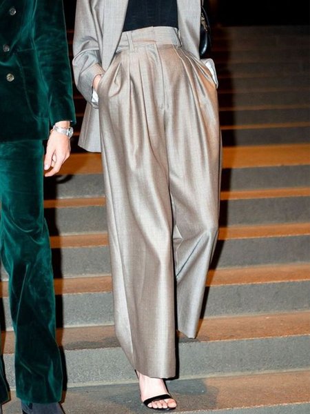 

Daily Solid Regular Fit Pants, As picture, Wide Leg Pants