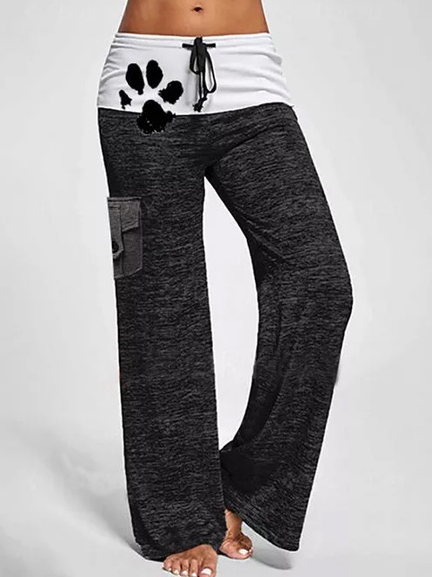 

Loose Buttons Pattern Mid Waist Polyester Pants, Deep gray, Pants