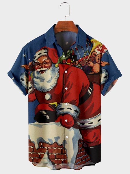 

Vintage Short Sleeve Shirt Collar Shirts & Tops, Blue, Men's Floral shirt