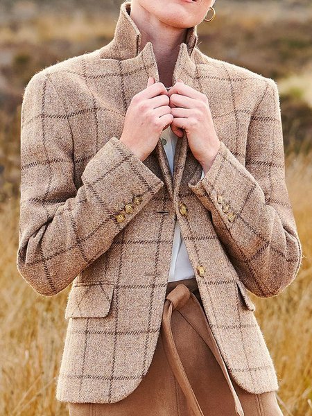 

Vintage Checked/Plaid Regular Fit Casual Outerwear, Yellow brown, Blazers