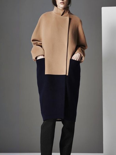 

Long Sleeve Loosen Plain Elegant Outerwear, Khaki, Coats