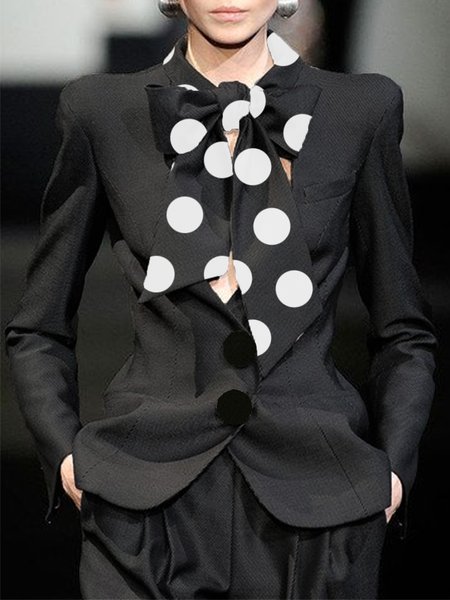 

Long Sleeve Lady Regular Fit Polka Dots Outerwear, Black, Blazers