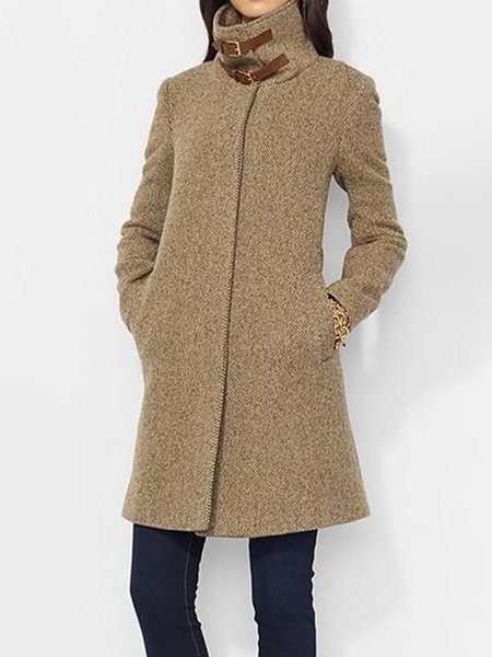 

Regular Fit Vintage Plain Long Sleeve Outerwear, Yellow brown, Coats