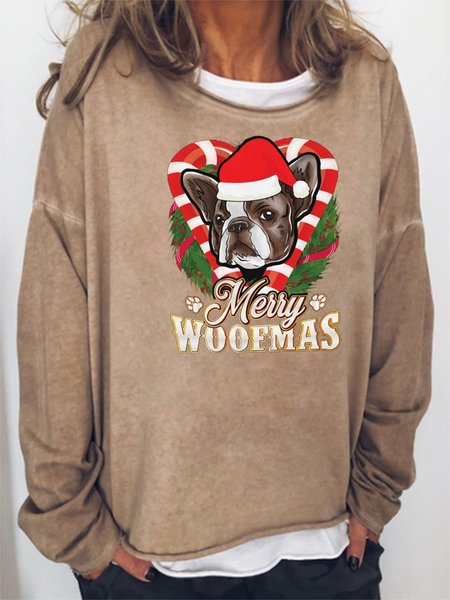 

Merry Woofmas French Bulldog With Santa Claus Hat Sweatshirt, Khaki, Hoodies&Sweatshirts