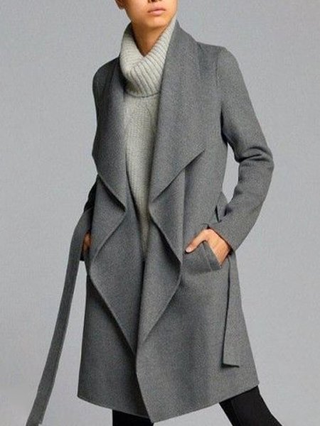 

Ruffle Collar Loosen Simple Outerwear, Gray, Coats