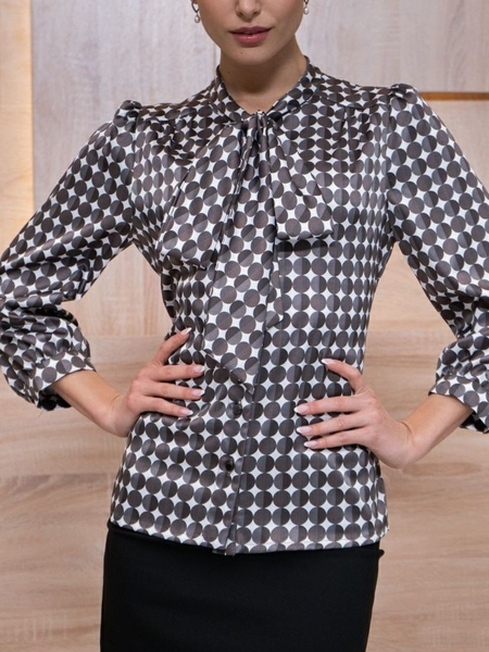 

Fall Polka Dots Work Formal Tie Neck Polka Dots Lightweight Tops, As picture, Blouses and Shirts