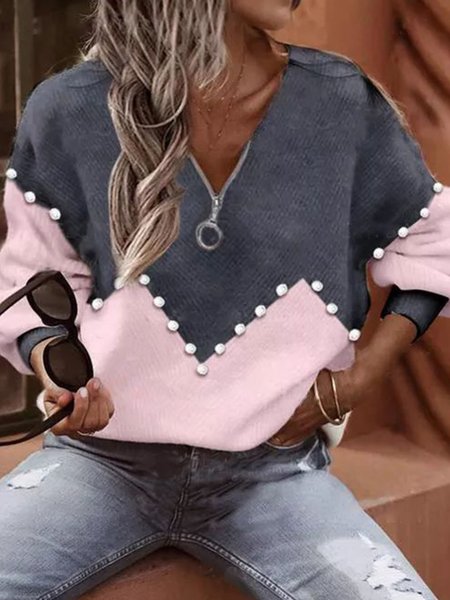 

Loosen V Neck Sweater, Pink, Sweaters