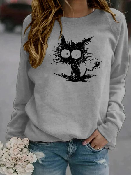

Loosen Casual Animal Sweatshirt, Gray, Hoodies & Sweatshirts