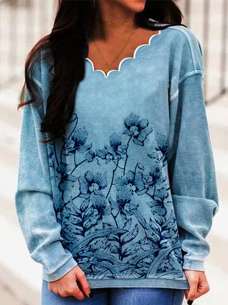 

Cotton Blends Floral Shirts & Tops, Blue, Hoodies & Sweatshirts