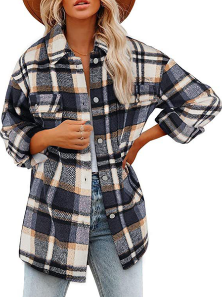 

a scacchi Miscele di cotone giacca insieme a Borse, Blu, Coats & Jackets