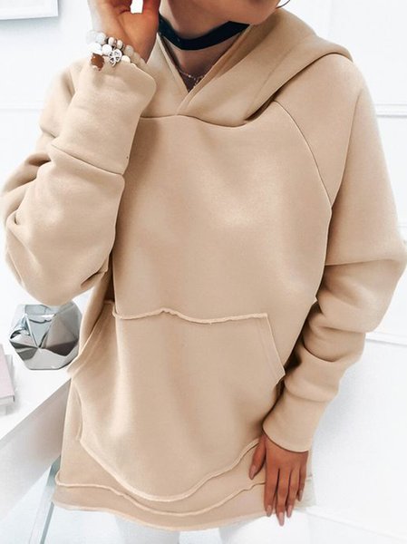 Pockets Hooded Casual Sweatshirt, Khaki, Hoodies & Sweatshirts