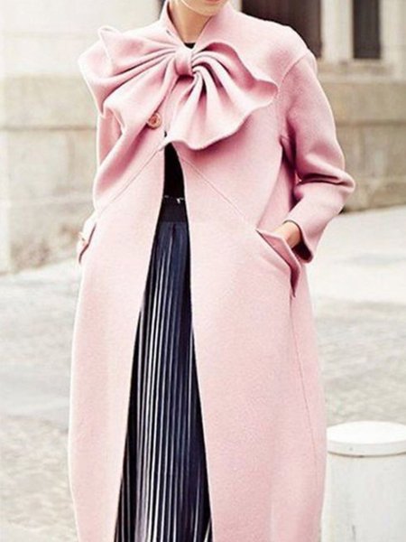 

Solid Collarless Outerwear, Pink, Coats