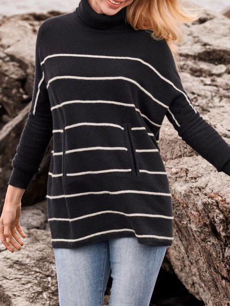 

Round Neck Striped Casual Shirts & Tops, Black, Tops