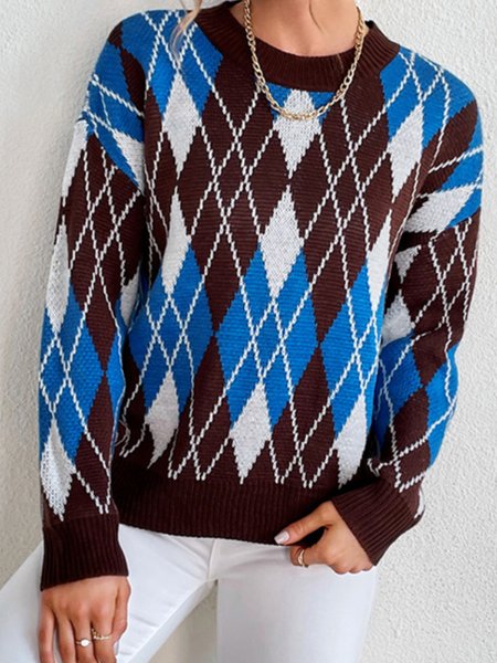 

Crew Neck Geometric Casual Sweater, Multicolors, Pullovers