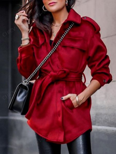 

Solid Loosen Lapel Trench Coat, Red, Coats
