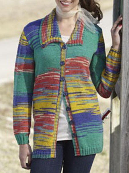 

Casual Color Block Long Sleeve Outerwear, Multicolor, Cardigans