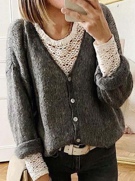 

Casual Plain Sweater, Deep gray, Knitwear & Sweaters