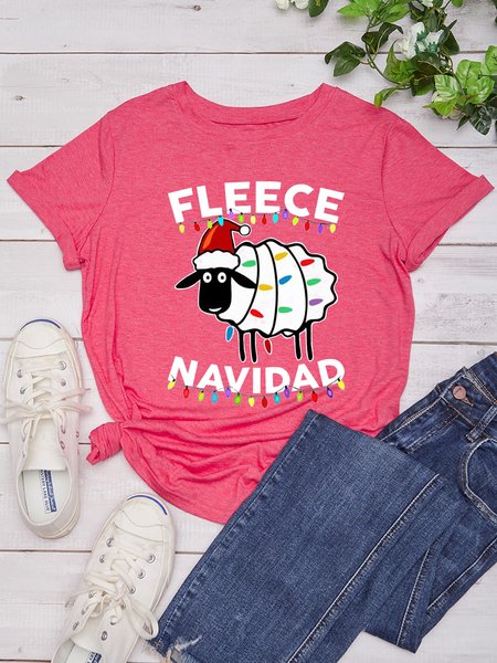 

Fleece Sheep Farm Animal Christmas Graphic Short Shirts & Tops, Rose red, T-shirts